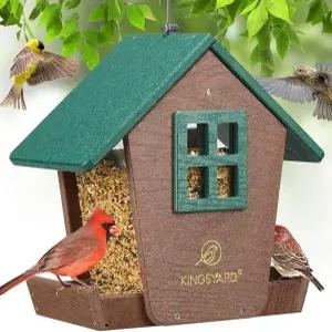 킹야드 야외용 4파운드 대형 새 모이통 하우스 카디널 블루버드 방수 지붕 및 용량 트레이 재활용 플라스틱
