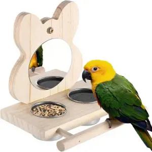 스테인리스 스틸 접시 천연 목재 농기구 및 거울 새 모이통 코카티엘 러브버드 카나리아 핀치 버디