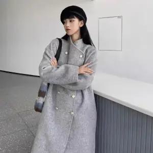 회색 모직 롱 겨울 더블 코트차이나 도톰한 힛템 오버니트 패딩과 여자코트