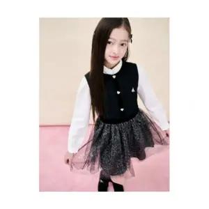 매장정품 빈폴 BEANPOLE KIDS [러블리 빙키 걸즈] 홀리데이 베스트형 샤 원피스 - 블랙 (BI5X71G025) BI5X7