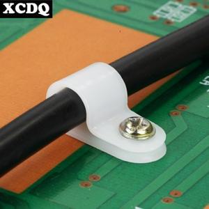 100pcs 흰색 R 모양 케이블 클립 나사 고정 나일론 PA66 플라스틱 책상 사무실 전선 홀더 패스너 관리
