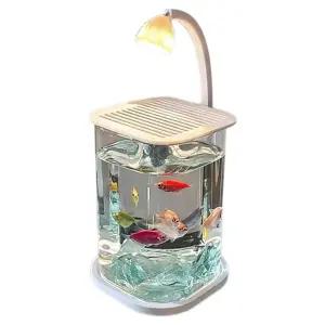 미니 유리 어항 소형 탁상용 금붕어 수족관 조명 장식