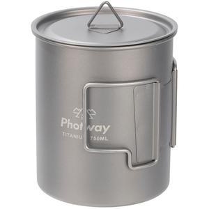 포토웨이 750ml 캠핑 티타늄 냄비, 초경량 백팩킹 조리기구 및 하이킹용 캠프파이어 머그컵, 부시크래프트 야외 요리용 머그컵