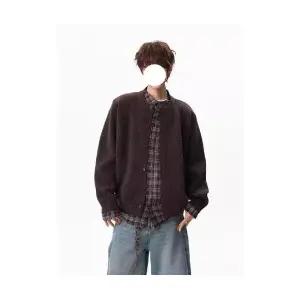 샤오원샵 남자 키작남 하프 코트 빈티지 플리츠 투피스 체크 니트 겨울 스웨터 캐주얼 꾹4