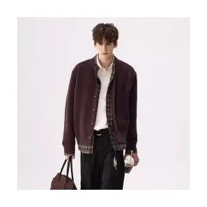 샤오원샵 남자 키작남 하프 코트 빈티지 플리츠 투피스 체크 니트 겨울 스웨터 캐주얼 꾹4