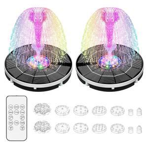 리모컨, 3.5W LED 컬러풀 라이트, 2200mAh 배터리 조류 목욕용 분수 펌프 2팩 태양광 발전, 연못, 정원, 어항용 부유식