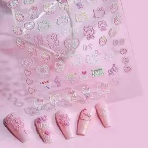 네일아트 올록볼록 귀욤 냥이 케릭터 키티 엠보스티커 WFG5OJQ