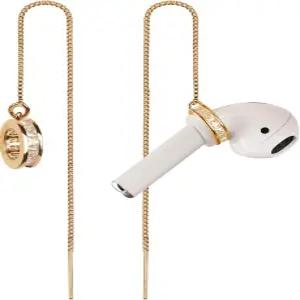 Aomufid 분실 방지 귀걸이 무선 이어폰 홀더 체인 스트랩 에어팟 프로 2 1 및 3 (골드 지르콘 라운드)에