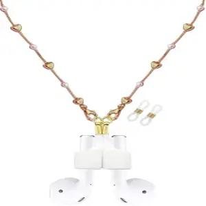 에어팟 프로 3 2 1과 호환되는 마그네틱 분실 방지 스트랩 홀더 여성 여성용 골드 화이트 펄 체인 목걸이