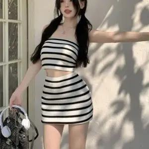 스커트 스트라이프 여자 단가라 500395 세트 튜브탑 WEDD6F7