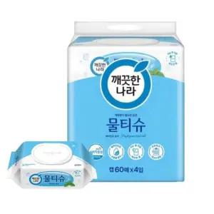 [깨끗한나라][깨끗한나라] 깨끗한나라 페퍼민트 블루 물티슈 캡60매 4입 (42931189)
