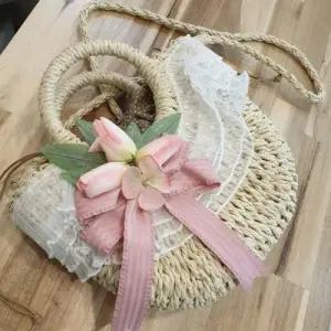 여성 플라워 라탄 토트백 크로스 왕골가방 WF0B5C4