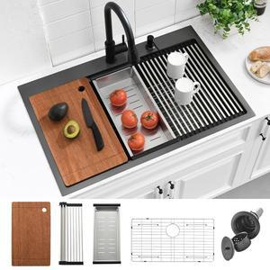 33x22 주방 싱크대의 블랙 드롭, 가바르 33인치 16게이지 스테인리스 스틸 싱글 볼 워크스테이션 드롭