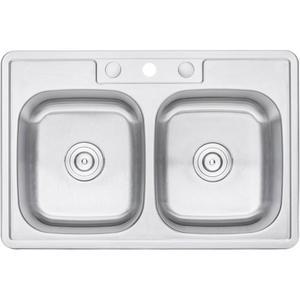 CozyBlock 33인치 탑마운트 드롭인 스테인리스 스틸 18게이지 더블 볼 50/50 주방 싱크대 / 수도꼭지 구멍 3개(싱크 전용)