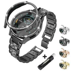 삼성 갤럭시 워치7 6 5 4 40mm 44mm용 메탈 스트랩+케이스 암용 스테인리스 스틸 다이아몬드 팔찌  커버 튼