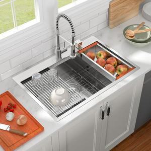 주방 싱크대의 로페요 33x22 드롭, 귀중한 액세서리가 있는 워크스테이션, 헤비 듀티 304 스테인리스 스틸 16 게이지 대형 싱글 볼 핸드메이드 싱크대