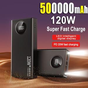 Xiaomi Samsung Huawei iPhone 용 500000mAh 고속 충전 보조베터리 120W 고용량 휴대용 배터리
