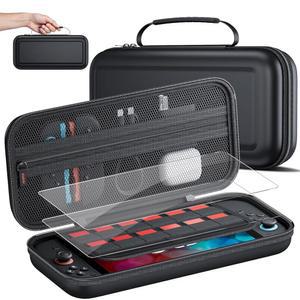닌텐도 스위치 2용 2팩 강화 유리 스크린 프로텍터가 장착된 모시 2 케이스, 액세서리용 하드 쉘 여행용 휴대용 12개의 게임 카트리지가 장착되어 있습니다