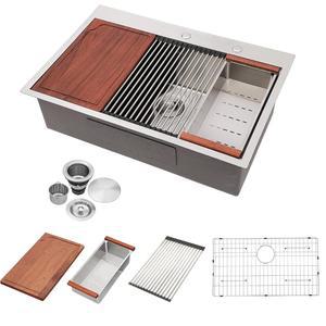 주방 싱크대 워크스테이션의 33인치 드롭 - 카운터 핸드메이드 대야 33x22 싱글 볼 탑 마운트의 16게이지 T304 스테인리스 스틸