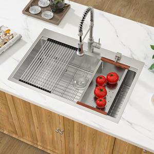 33 키친 싱크 드롭 인 - 돈스디 인치 리지 워크스테이션 16 게이지 스테인리스 스틸 마운트 대야