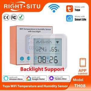 온도 센서 백라이트가 지원되는 Tuya 습도 WiFi 습도계 온도계는 Yandex Alexa와 함께 작동합니다