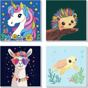 8세에서 12세 사이의 와 초보자를 위한 숫자별 ALIBUT 페인트 - 액자 페인팅이 포함된 동물 캔버스 아트