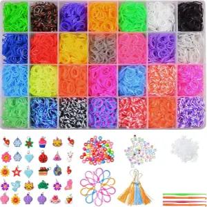 DDCOWP 11000+ 고무줄 팔찌 키트 룸 DIY 만들기 구슬 28가지 색상 생일 및 크리스마스 선물로 최고입니다