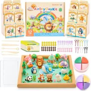 를 위한 셔틀 아트 에어 드라이 클레이 - 동물원 타운 조각 도구 및 튜토리얼이 포함된 55개의 PCS 모델링