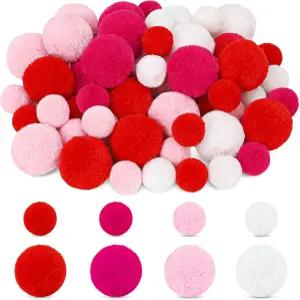 SEPGLITTER 60개 발렌타인데이 실 폼 볼 1.5인치 1인치 대형 퍼지 DIY 공예용 핑크 레드 폼폼. 발렌타인