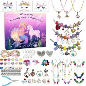 여아용 GO2HEJING 참 팔찌 만들기 키트 주얼리 이어 커프/목걸이 공예 어린이용 귀여운 얼굴 임시 문신