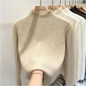 이너니트 하프넥 프릴 레이스 반목 여자 슬림핏 긴팔 티셔츠 맨투맨티셔츠