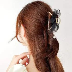 [골드스마일]집게핀 올림 긴 예쁜 집게핀 헤어집게핀 리본 1P 블랙 장식