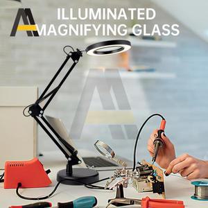 라이트 스탠드가 있는 10X 대형 충전식 돋보기 납땜 인두 수리용 USB 전원 3색 Led