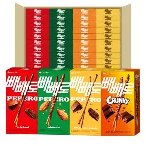 롯데 빼빼로 초코+아몬드+누드+크런키 40개입 (1box)