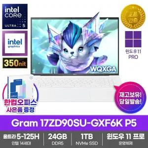 LG전자 그램17 17ZD90SU-GXF6K P5 노트북 윈도우11프로 24GB SSD1TB 울트라5-125H 업무용 대학생 가벼운