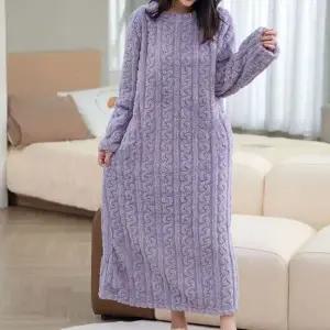 꽈배기 패턴 여성 롱 원피스 잠옷 겨울 파자마 수면잠옷