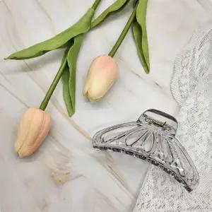 예쁜헤어핀 무난한집게핀 나비모양 라운드 헤어집게핀 투명블랙