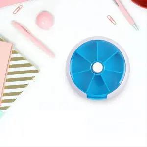 회전 알약 케이스 원형 7칸 요일별 블루 다용도 보관