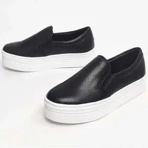 여성용 심플 리얼레더 슬립온발편한 키높이 통굽 컴포트 스니커즈 WFJU8HJ