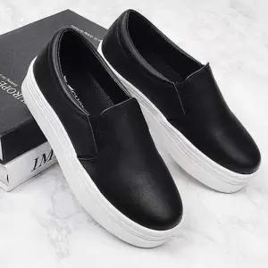 데일리 가죽슬립온 여성용 발편한통굽 키높이 스타일 스니커즈 WFJTU3Q