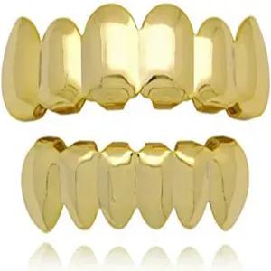 24K 골드 도금 힙합 펑크 커스텀 핏 치아 그릴즈 캡 상하 그릴 세트 탈착식