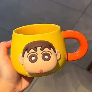 자석 머그컵 짱구 페이스 500ml 3D 옐로우 캐릭터머그