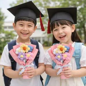 유치원 뜨개꽃다발 졸업식 입학식 학예회 꽃다발 3color