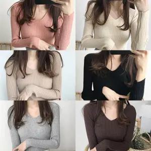 이너로좋은 골지니트 기본니트가 2장가 브이넥니트 5color