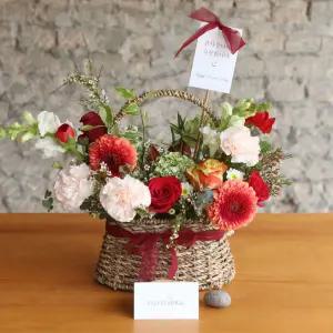 레드그린 생화꽃바구니