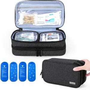 인슐린 펜 혈당 모니터 또는 기타 관리 액세서리를 위한 이중층 용품 정리함 블랙 4개의 스 팩 포함 및