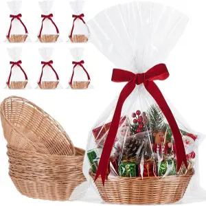 선물용 Jetec 12개 바구니 빈 부피 작은 직조 타원형 과일 음식 9 x 6 2.2 인치 레드 벨벳 리본 포함