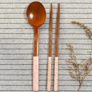 그코 장미목 옻칠 투톤 수저 세트 핑크 성인용수저세트 우드젓가락 나무숟가락