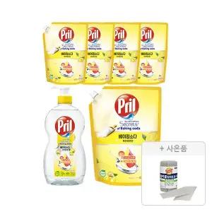 프릴 베이킹소다 레몬 용기, 700ml, 1개 + 리필, 1L, 5개 + 증정 (버블버블 일회용 롤 수세미 28장(롤형),1개)