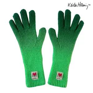 키스해링 그라데이션 핑거홀 여성용 니트장갑